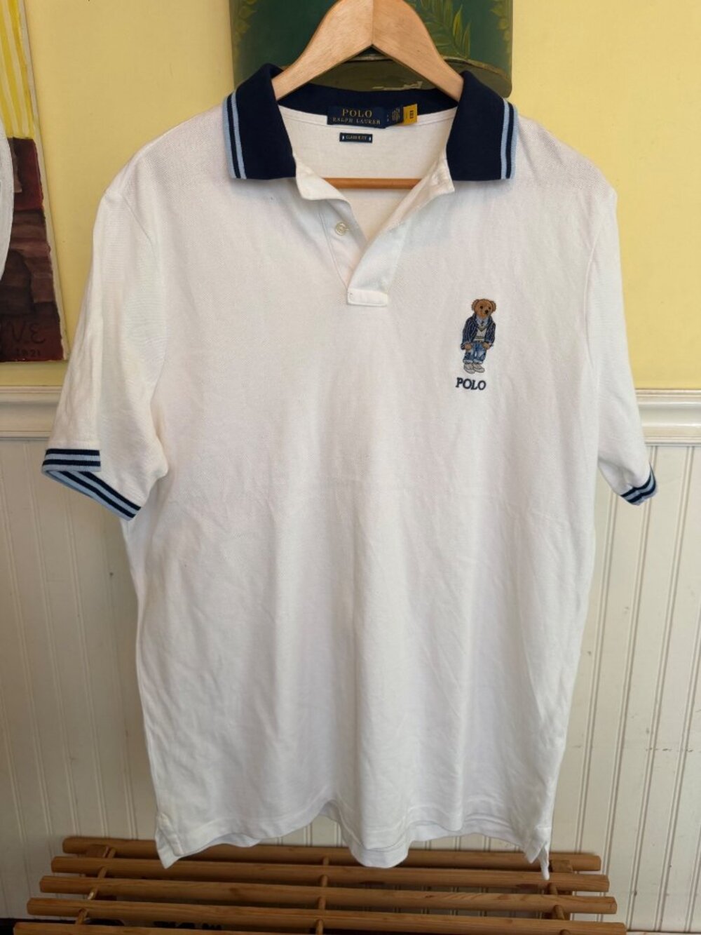 Polo Ralph Lauren Mens Classic Fit Polo Shirt White With Bear Embroidery Large